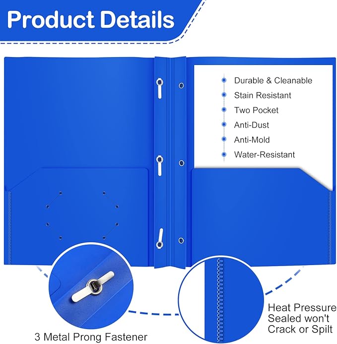 ViVin Sturdy Plastic Folders with Pockets, Two Pockets Folder with 3 Prongs, fits 9 * 12 Letter Size Paper, for School Home Office (Assorted Color)