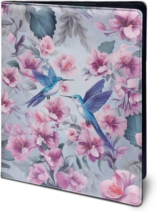 Hummingbird Flower Purple Portfolio Folder Leather Padfolio with A4 Size Clipboard Clip for Business Interview Document Sleeve Binder Folder for Men/Women