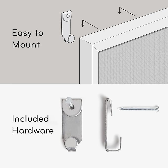 U Brands Farmhouse Linen Bulletin Board, 30"x20", White Wood Style Frame, Includes Push Pins