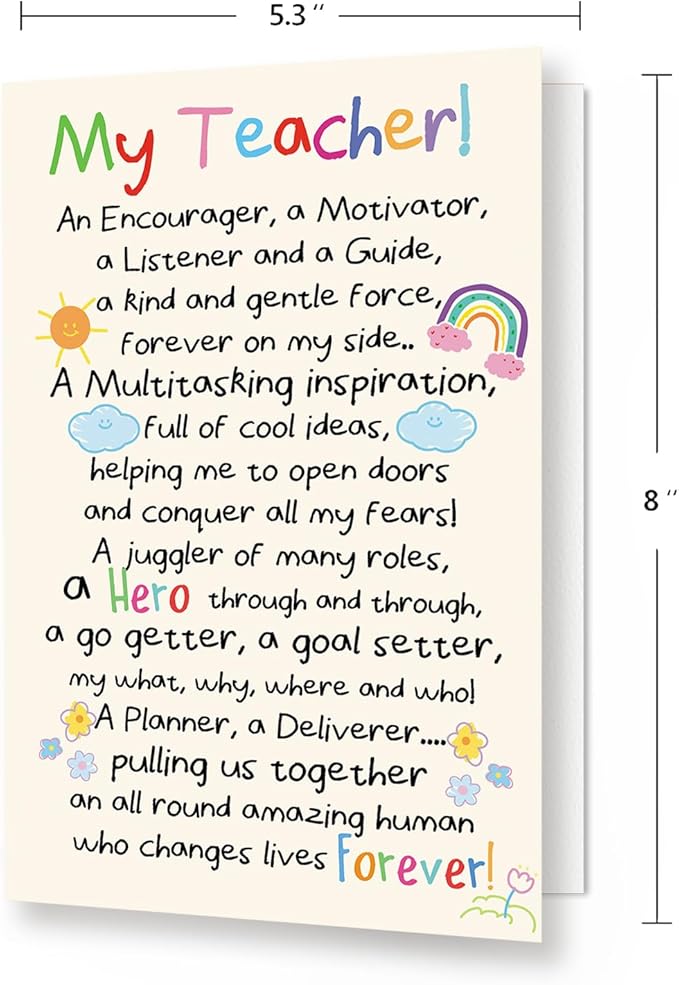 Teacher Appreciation Cards, Thank You Teacher Card for Preschool, Daycare & Educators - Teacher Appreciation Gifts Ideas, Thank You for Helping Me Grow, Perfect Preschool Teacher Appreciation Gifts