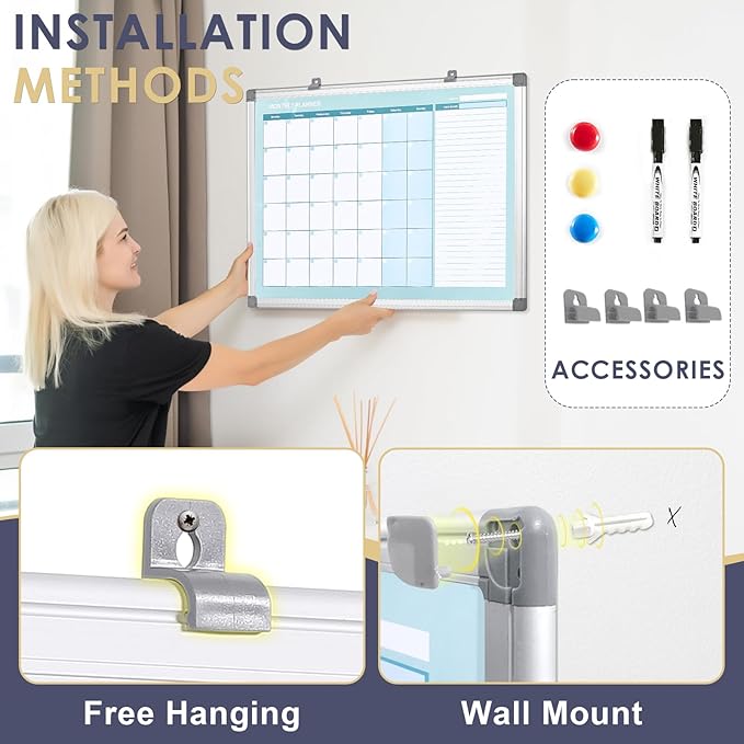 MAKELLO Dry Erase Calendar for Wall, Large White Board Calendar with Next Month for Office, Family, Kitchen and Bedroom, 36x24 inches