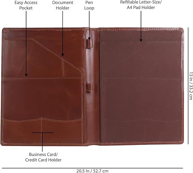Succor Genuine Leather Business Portfolio Organizer-Professional Padfolio-Leather Binder-Document Holder-Resume Folder-A4 PAD Folio for Men and Women-13”x10”-Brown