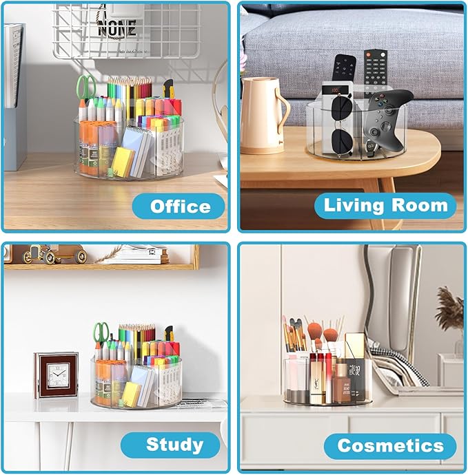 Rotating Art Supply Organizer 2 Pcs, Clear Marker Organizer Pen Holder for Desk, Colored Pencil Organizer Desktop Organizer for Kids, Acrylic Lazy Susan Organizer