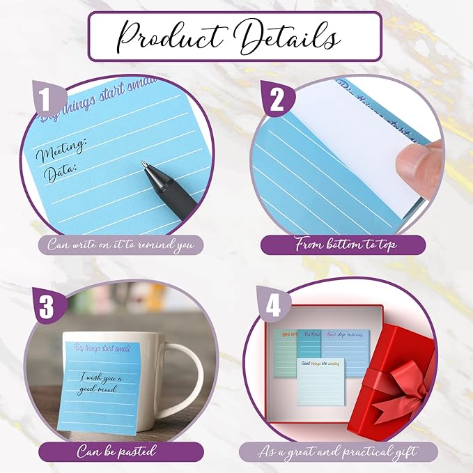 Yinder 24 Pcs Inspirational Sticky Notes with Lines Cute Motivational Sticky Notes Pad Employee Appreciation Gifts Bulk for Teacher Nurse Coworkers Office Supplies 3 x 3''(Light Color,Inspirational)