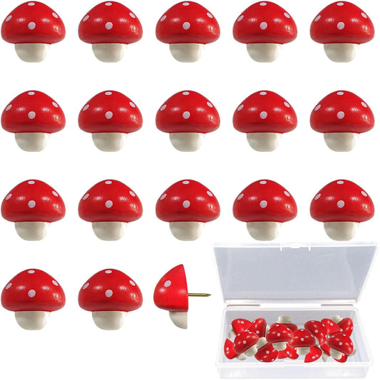 Wooden Mushroom Pushpins, 20pcs Decorative Thumbtack Cute Thumb Nails Mushroom Thumb Tacks for Home Office Classroom Photos Wall, Maps, Bulletin Board, Cork Boards Hanging Posters