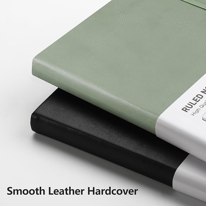 RETTACY Journaling Notebooks, A5 Lined Journal Notebook with 192 Numbered Pages, 5.7'' × 8.3'' Medium Size, for Writing, Work, Office, Leather Hardcover, 100 GSM Thick Paper (Sage Green)