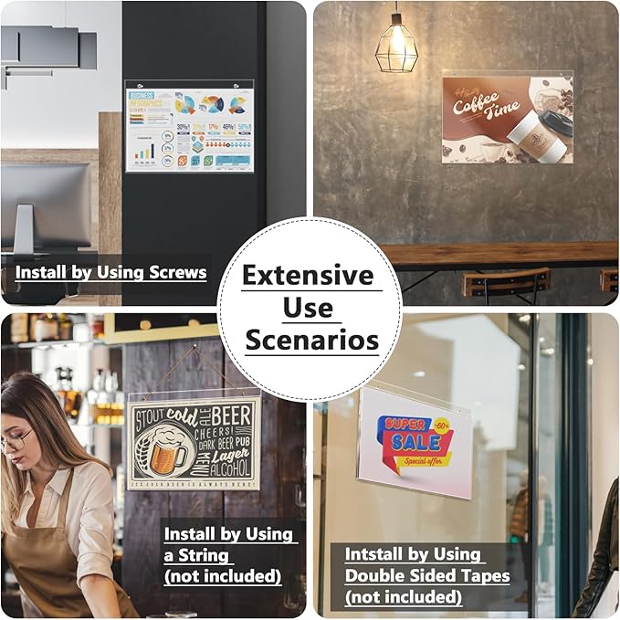 MaxGear Acrylic Sign Holder 11 x 17 inches Wall Mount Sign Holder with Screws Clear Plastic Wall Sign Holder Acrylic Frame for Office, Home, Store, Restaurant, Landscape, 6 Pack