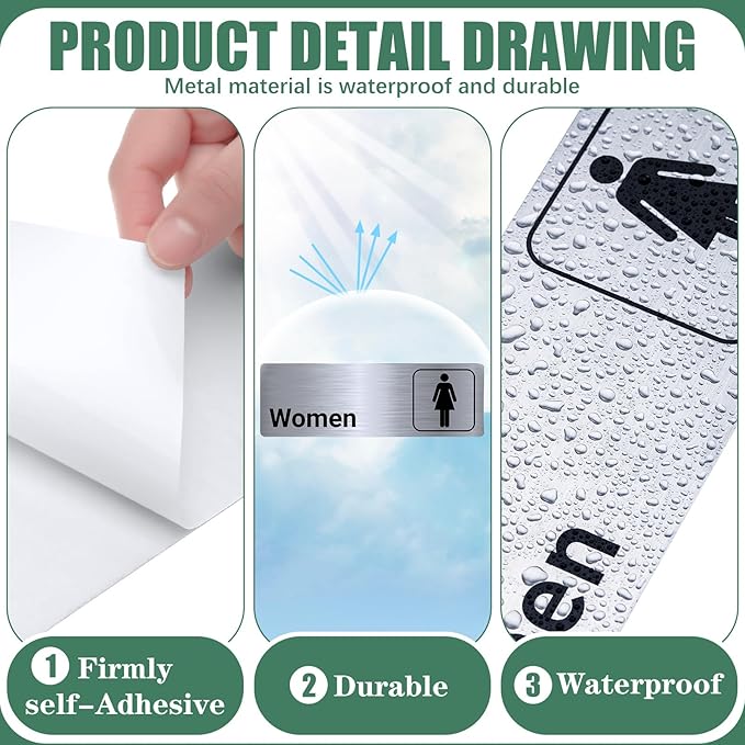 Brushed Aluminum Restroom Signs, Men and Women Modern Restroom Sign, 9 x 3 Inch Bathroom Door Signage Decor for Offices Business Restaurants (2 Pcs)