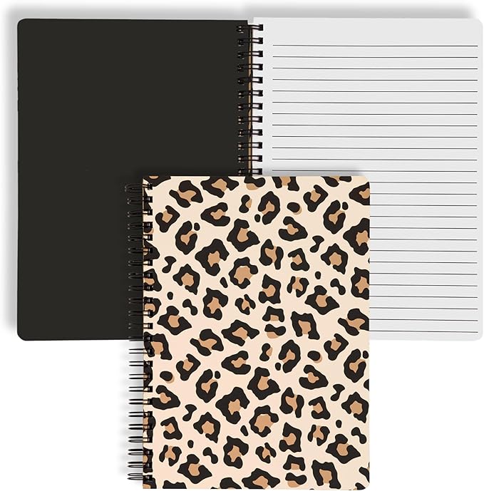 Steel Mill & Co Cute Mini Spiral Notebook, 8.25" x 6.25" Journal with Durable Hardcover and 160 Lined Pages, Leopard