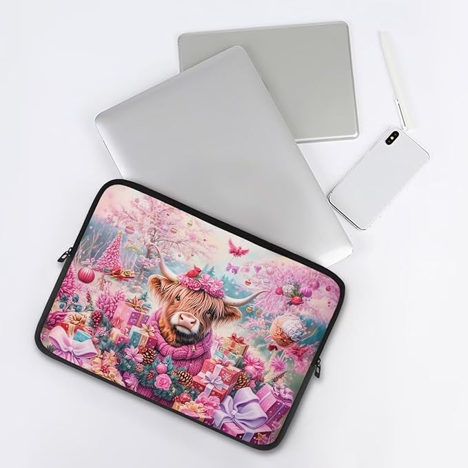 Highland Cow Laptop Sleeve for Women 17 inch Lap Top Case Christmas Laptop Protector Zippered Pouches with Humanize Design Computer Carrying Case Portable Tablet Bag Briefcase