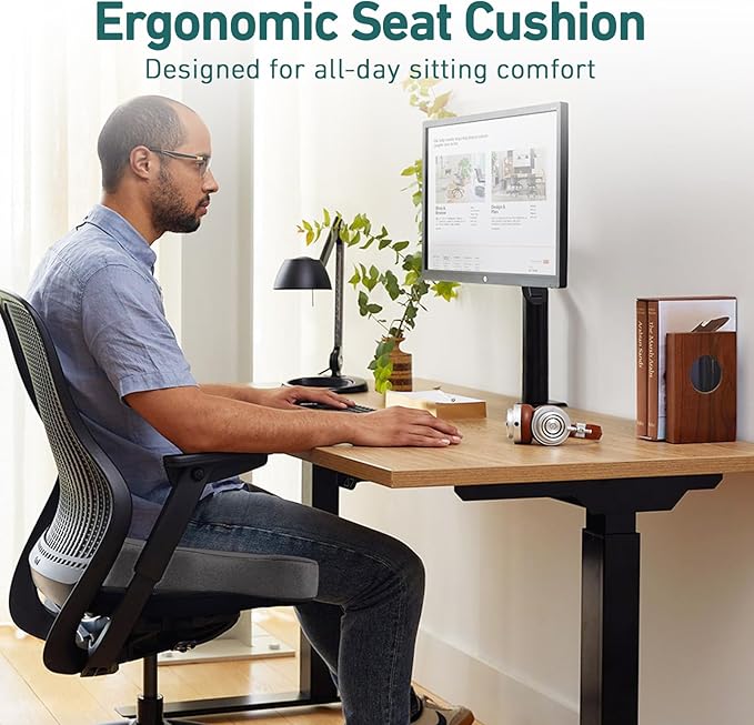 Seat Cushions for Long Sitting Office Chairs - Pressure Relief Seat Cushion, Sciatica & Back Support, Memory Foam Office Chair Cushion with a Storage Bag (Light Grey)