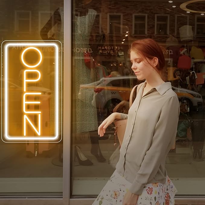 Open Signs for Business Ultra Bright LED Neon Open Signs for Business Storefront Window Glass Door Shop Store Florists Bar Salon Pubs with ON/OFF Switch (White/Yellow -Vertical, 32 Inch)