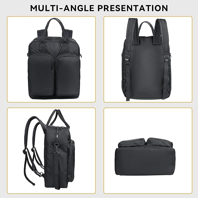 Zavothy Women's Convertible Daypack Large Tote Bag for Women with Laptop Compartment College Backpack for Men Business Work Computer Backpack fits 17 Inch Black