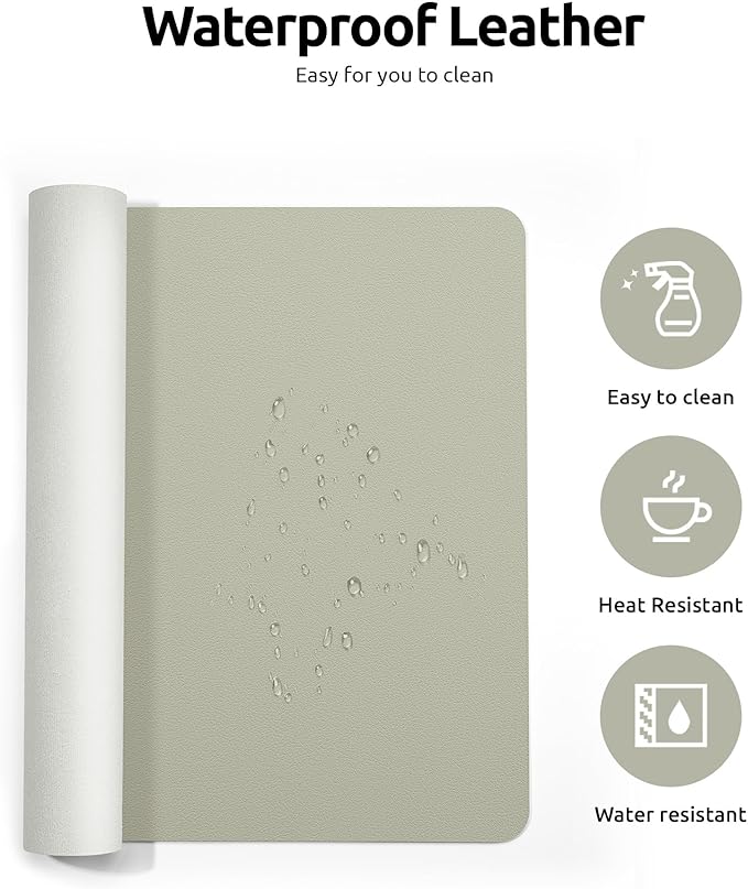 YSAGi Leather Desk Protector, Office Mat, Large Mouse Mat, Non-Slip PU Leather Blotter, Laptop Desk, Waterproof Writing Pad for Office and Home (Sage Green, 23.6" x 13.8")