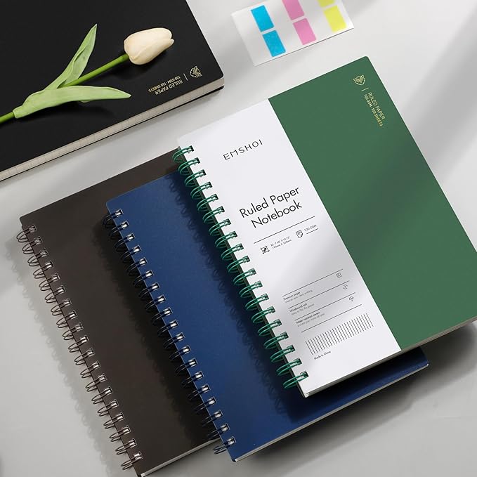 EMSHOI A5 Spiral Notebook College Ruled Lined Journal, Small 5.7" X 8.22", 300 Pages/150 Sheets, 100gsm Thick Paper, Waterproof Hardcover, for Office School Women Men Work Writing Notes, Green