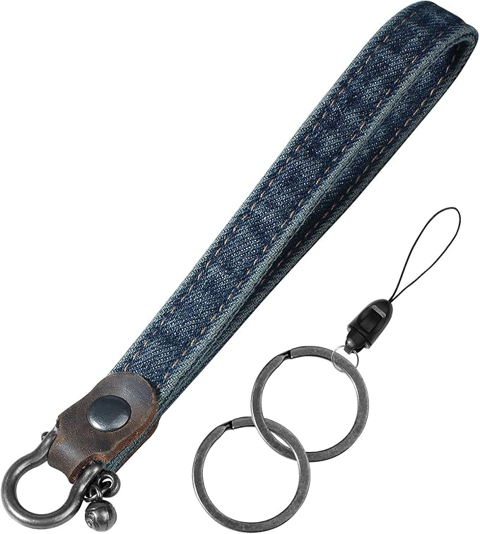 Fishent Denim Wristlet Keychain for Women Men, Cute Key Chain, Wrist Lanyards for Car Keys ID Badge Wallet Card Holder