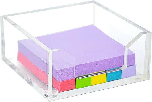 Clear Acrylic Sticky Note Holder Desk Organizer, 3.94" x 3.94" x 1.77" Memo Dispenser for Office Home School Post Bank Accessories(DP005)