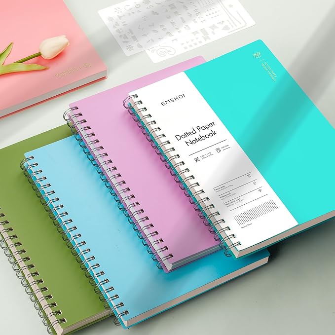 EMSHOI A4 Spiral Notebook Bullet Dotted Journal, 11.2" X 8.27", 300 Pages/150 Sheets, 100gsm Dot Grid Paper, Waterproof Softcover, Twin-Wire Binding, for School Work Writing Note Taking-LightBlue