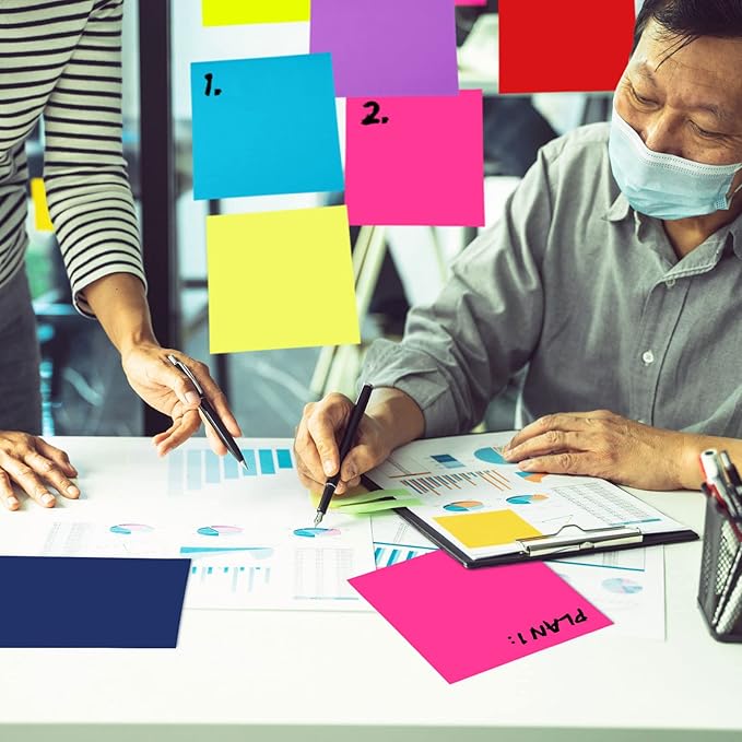 Zubebe 10 Pads 11 x 11 Inch Large Sticky Notes Jumbo Bright Colors Sticky Notepads Self Stick Note Square Memo Post Stickies for Office School, 25 Sheets/pad (Multicolor)