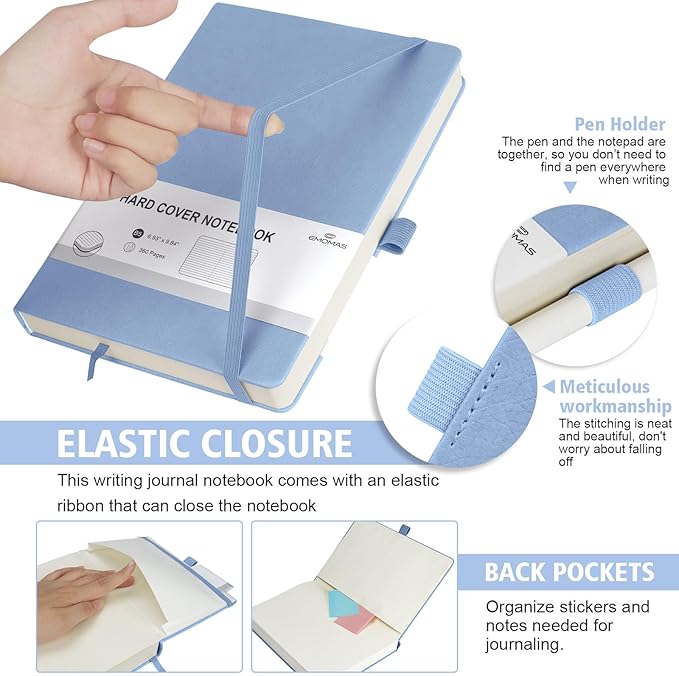 Lined Journal Notebook, 1 Pack (Sky Blue), 360 Pages, 9.8 inches x 6.9 inches - 100 gsm Thick Paper, Hardcover