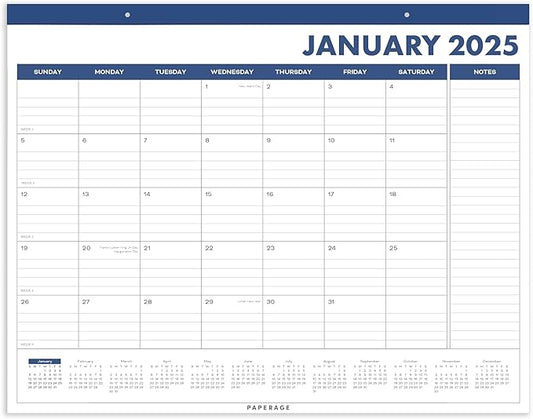 PAPERAGE Calendar 2025-12 Month (Navy), Minimalist Wall and Desk Calendar with Monthly Views and Yearly Plans – Large (17 in x 22 in)