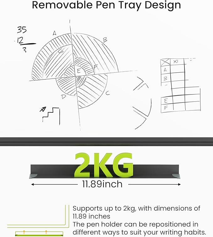 VUSIGN Black Aluminum Magnetic White Board 24" x 18" with Dry-Erase Eraser, Multicolor Markers, Magnetic Pins for Office, Home, School