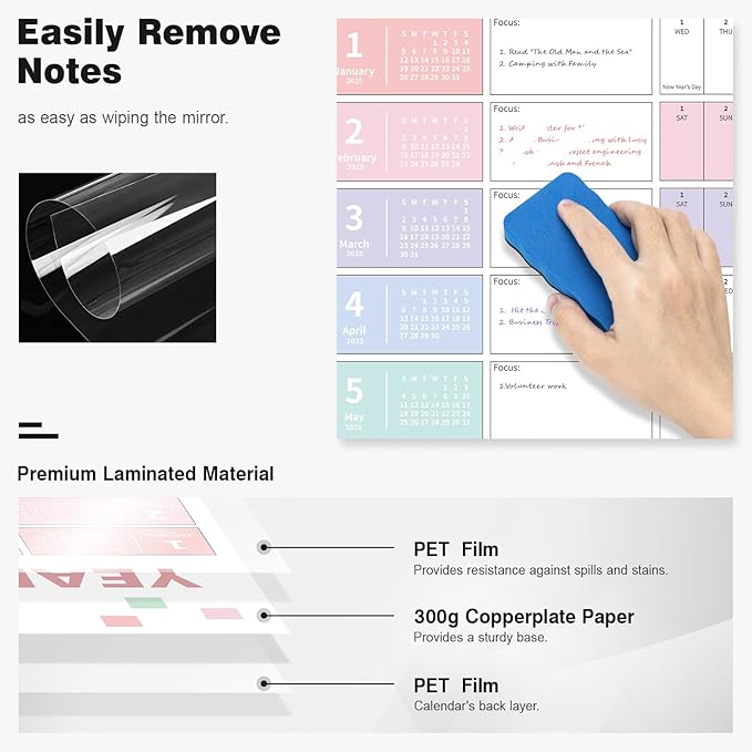 Ospelelf Wall Calendar 2025 Large 32'' x 48'' Dry Erase Calendar for Wall, 1 Yearly Laminated Family Calendar Planner, Use Jan 2025 - Dec 2025 2025 (Multicolor)