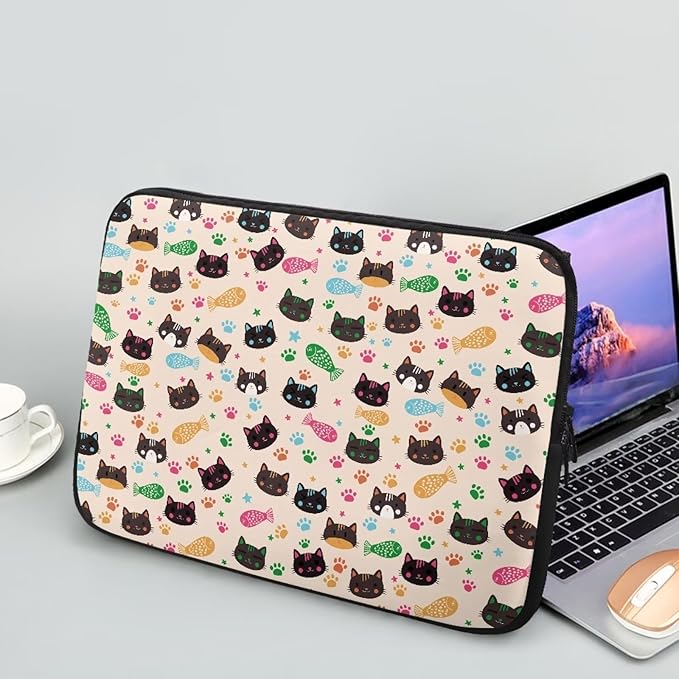 Cat Fish Printed Computer Carrying Cover, Large Capacity Laptop Case Bag Easy to Carry Computer Bag, 15 Inch Lightweight Laptop Briefcase Messenger Bag for Women