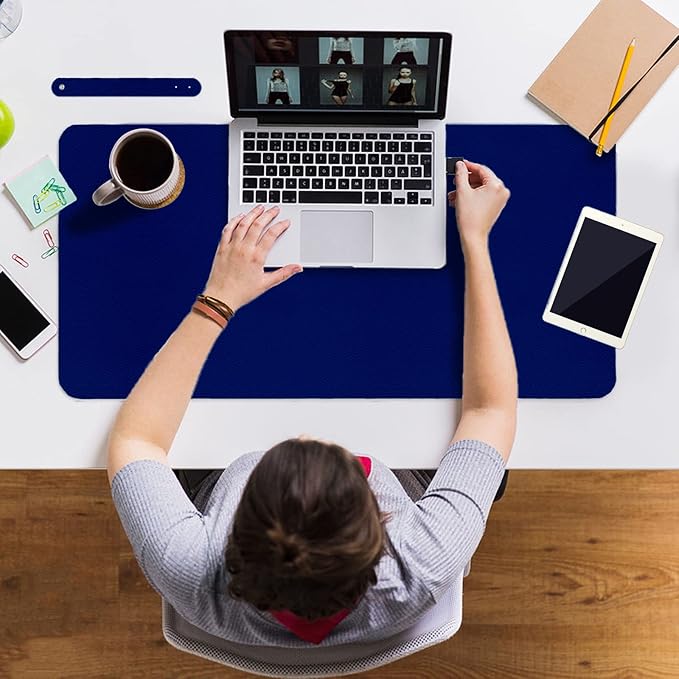 ‎Boutilon Leather Desk Pad 24"x 14" Non-Slip Mouse Pad,Office Desk Mat,Waterprooft PU Leather Desk Blotter,Desk Pad Protector,Desk Writing Pad for Home Office Decor (S-Navy)