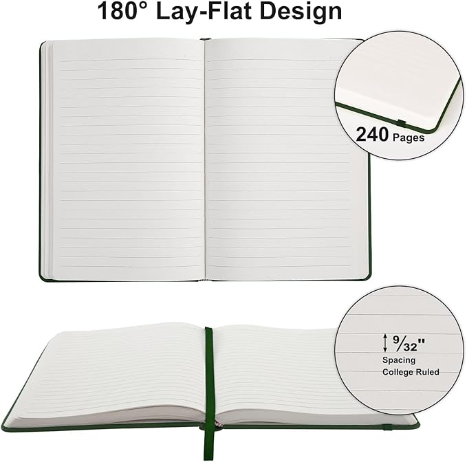 Comix 6 Pack Lined Journal Notebooks for Work, 240 Pages, 5.5"x8.3", Dark Green, Hardcover, A5 Medium College Ruled, Journaling Notebooks for Notes-Taking, Fits for Office School Home
