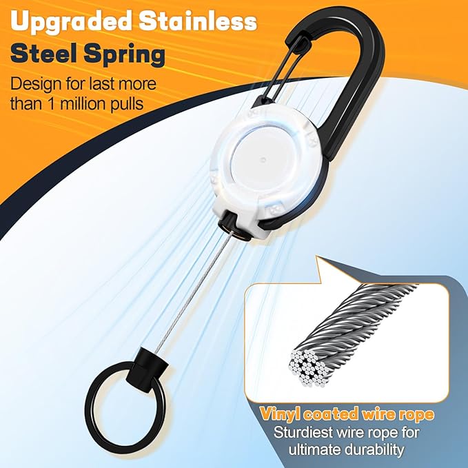 Heavy Duty Retractable Keychain, 3 Pack, Retractable ID Badge Holder Reel, Tactical ID Badge Reel, Key Ring Outdoor (Black, Dark Green, White)