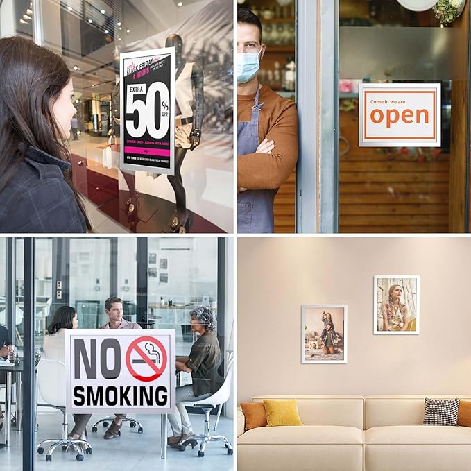 12Pack Magnetic Sign Holder 8.5 x 11 Wall Mount, Self Adhesive Display Magnetic Picture Frames Sheet With Strong Magnet Border for Window/Door/Fridge, Document Poster Paper Holders for Home Office Store, Silver