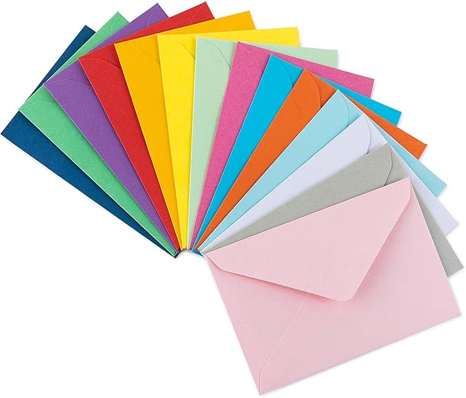 Purple Q Crafts 140 Mini Envelopes 14 Assorted Colors,Gummed closure, Gift Card, Business Card Envelopes 4"x 2.7"