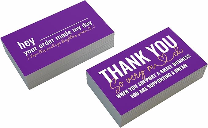 ITZAMNA Thank you for supporting small business cards Customer appreciation note cards Pink Script with Heart Pack of 100 purple