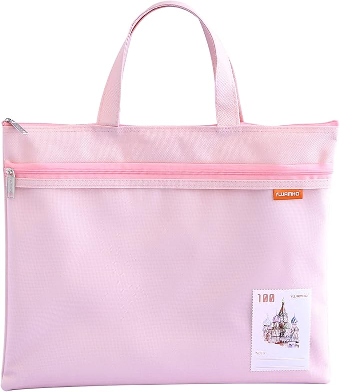 pendancy Mesh Zipper Pouch 11x13.7 in, Large Double Pocket Waterproof File Bag with Handle, A4 Size Foldable Document Storage for Puzzle Project/Cross Stitch/Travel/Office（Pink）