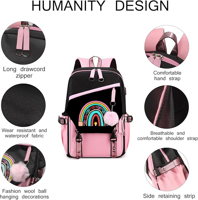 Teacher Backpack for Women, 16.5 Inch Laptop Backpack With USB Charging Port Large Capacity Travel Backpack,Waterproof Carry on Work Bags,Pink