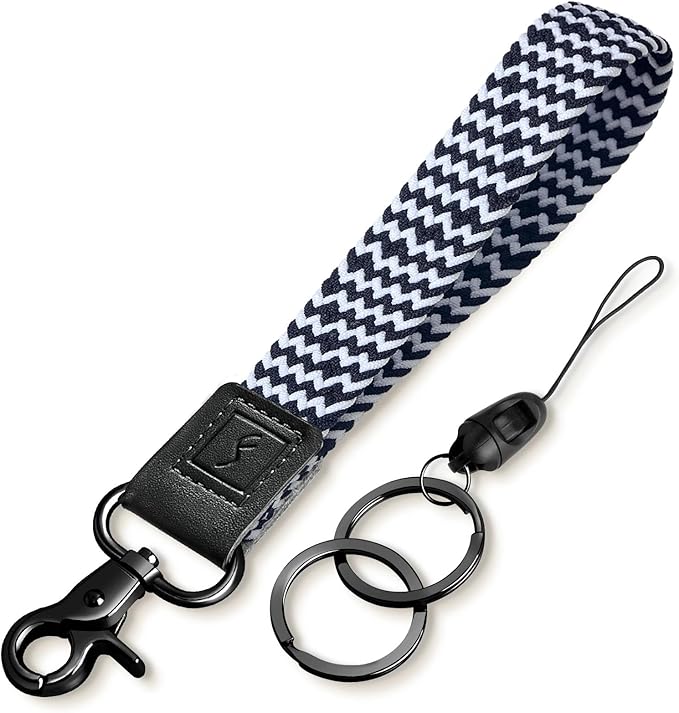 Fishent Stretchy Wristlet Keychain,Braided Cute Wrist Lanyards for Keys, Key Chain Holder for Women Men, Wrist Strap Keychain for Car Keys Phone Camera Wallet ID Badges Card (Zebra)