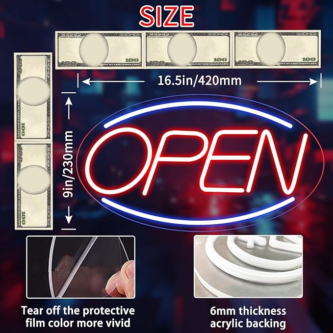 Open Signs for Business Ultra Bright 16 Inch Plug In Electric Light Up Open Sign with ON/OFF Switch for Business Storefront Window Glass Door Shop Store Florists Bar Salon Cafes Pub