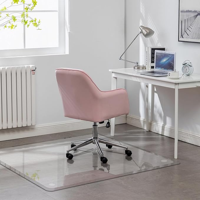 JAMBALAY Premium Tempered Glass Chair Mat with Beveled Edge for Easy Roll On, 55"x46" Office Floor Mat for Carpets or Hard Floor, Office Chair Mat with 4 Non Slip Pads, Thick 0.2″