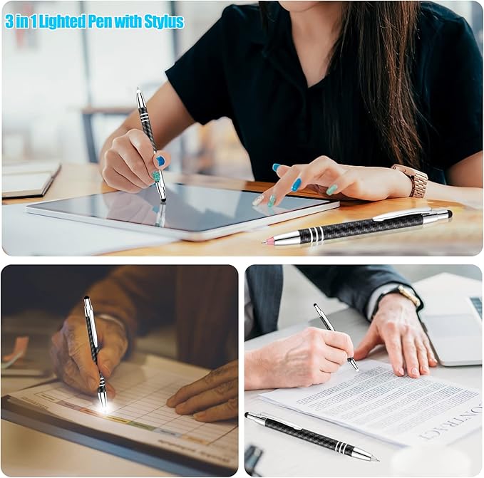 Glovion Lighted Tip Pen with Stylus 3-in-1 - LED Penlight Light Up Pen Light Ballpoint Pen with Light for Writing in the Dark - Pack of 3 - Red Light - GL006