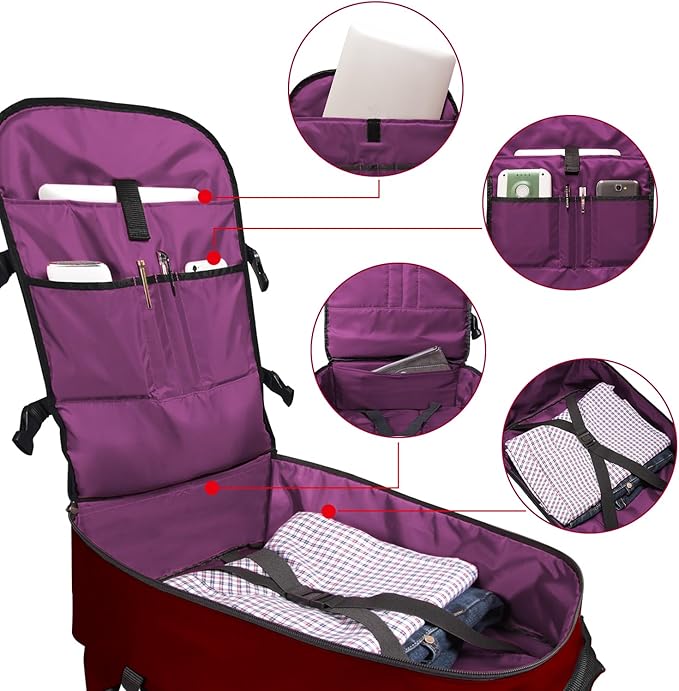Underseat Carry-On Backpack Luggage, 15-inch Laptop Lightweight Backpack with trolley strap, Travel Commute Gym Sport, 17L Red Wine