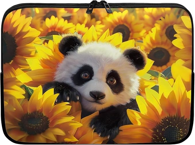 Sunflower Panda Printed Laptop Briefcase for Women Men, Waterproof Laptop Case Bag Laptop Case for 15 Inch, Lightweight Computer Carrying Cover with Zipper for Office Business Traveling