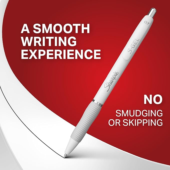 Sharpie S-Gel, Gel Pens, Drawing Pens, Gel Ink Pens For Journaling, Writing Pens, Coloring Pens, Medium Point Pens (0.7Mm), Pearl White Body, Black Ink Gel Pen, 12 Count