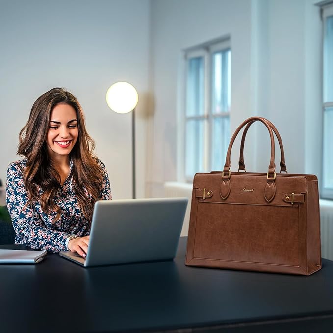 LOVEVOOK Laptop Bag for Women 17 Inch Work Tote, Business Computer Briefcase, PU Leather Tote Bag for Teacher, Office Shoulder Tote Purse