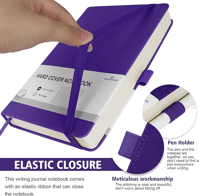 Lined Journal Notebook, 360 Numbered Pages(With page number), Thick Journal for Writing A5 College Ruled Notebook, 100gsm Lined Paper, Leather Hardcover, 5.75'' X 8.38''-1 Pack, Purple