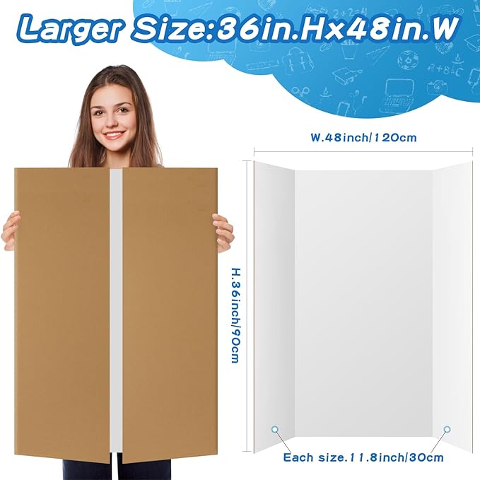 VinTS 8 PCS Trifold Poster Board, 36" x 48" White, Sturdy Foldable Display Boards for School Projects, Science Fair, Business Presentations, Exhibitions, Workshops