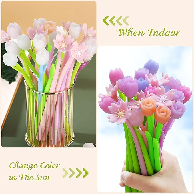 18 Pieces Color Changing Flower Pens Colorful Gel Ink Ballpoint Rose Pens for School Home Office Presents