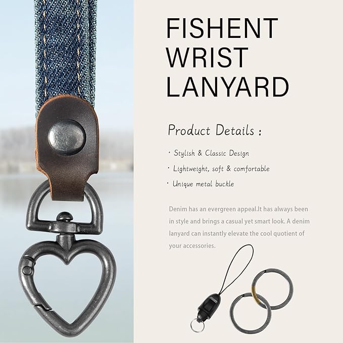 Fishent Denim Wristlet Keychain for Women Men, Cute Key Chain, Wrist Lanyards for Car Keys ID Badge Wallet Card Holder