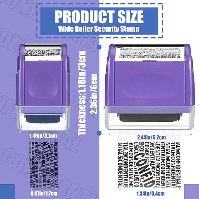 Nezyo 2 Pack Identity Protection Roller Stamp Identity Theft Stamp Confidential Roller Stamp Privacy Stamp Information Blocker Stamp and 4 Pack Refill Ink for ID Account Data Address Security (Purple)