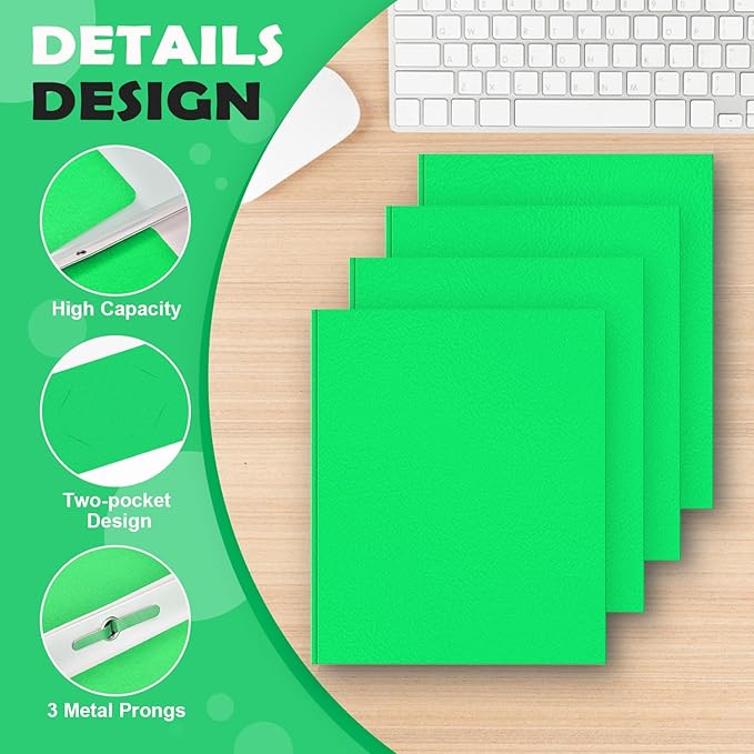 Folders with Pockets,IntoJoy 50 Pack Two Pocket Folders Business Card Holder Paper Folders with Prongs for School Office Filing Cabinet Resume Portfolio (Green)